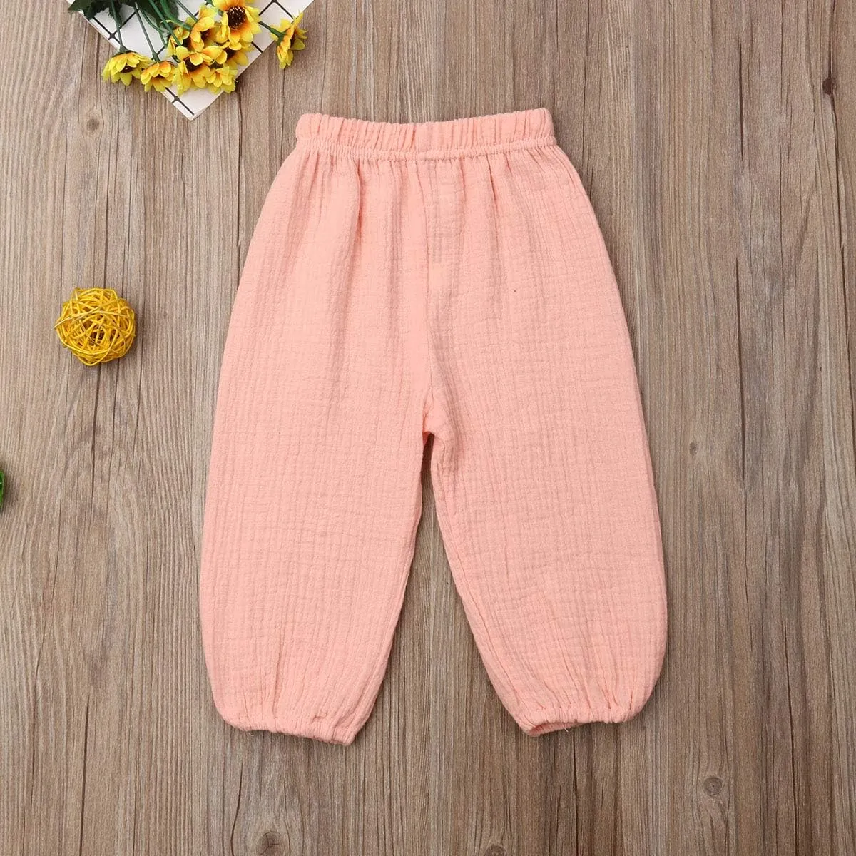 BULINGNA Toddler Kids Baby Boy Girl Cotton Linen Elastic Basic Harem Long Pants Bloomers Casual Joggers