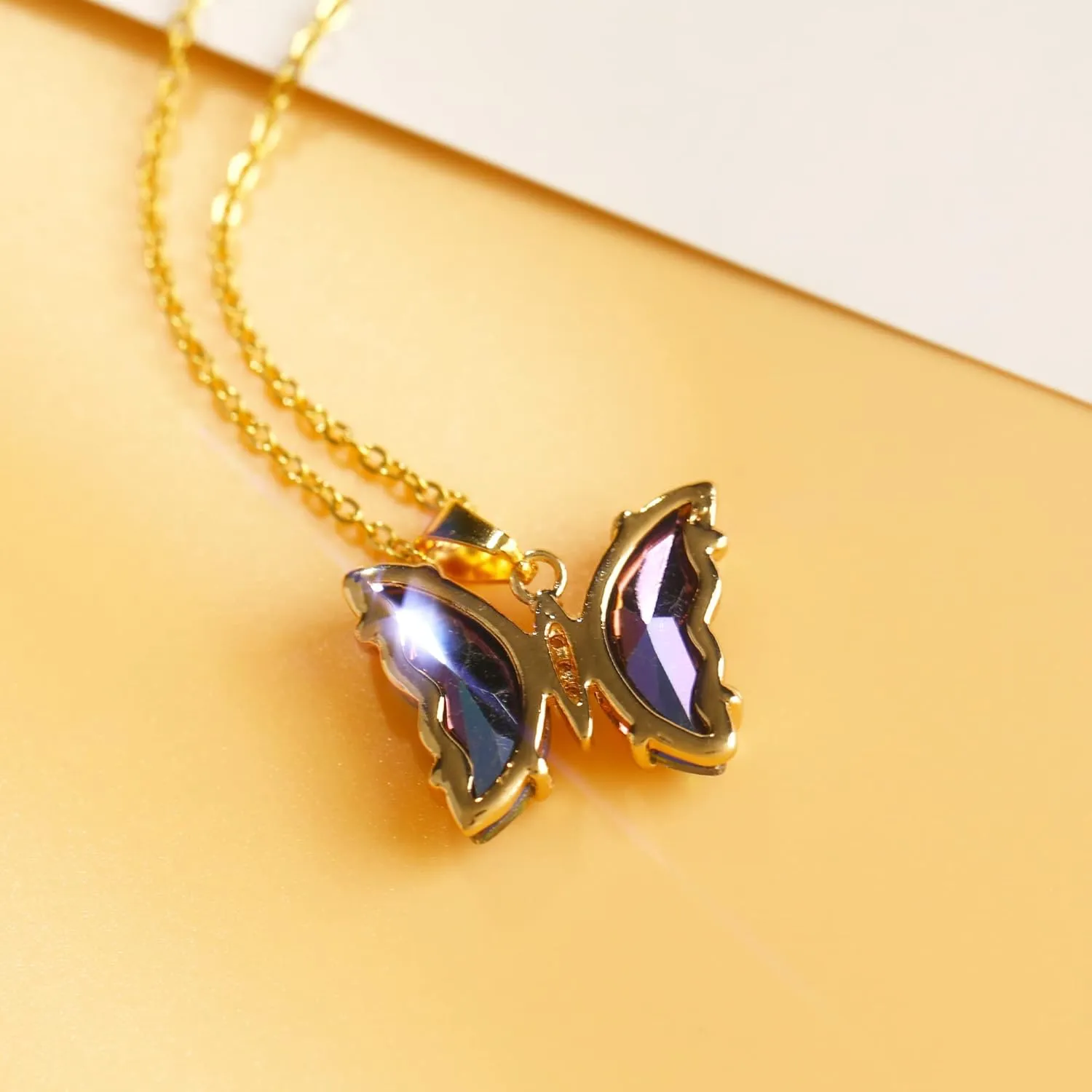 Butterfly Crystal Necklace and Butterfly Bolo Bracelet for Women: 18K Gold Stainless Steel Butterfies Birthston Pendant Choker Necklaces Aesthetic Valentines Day Gifts for Her