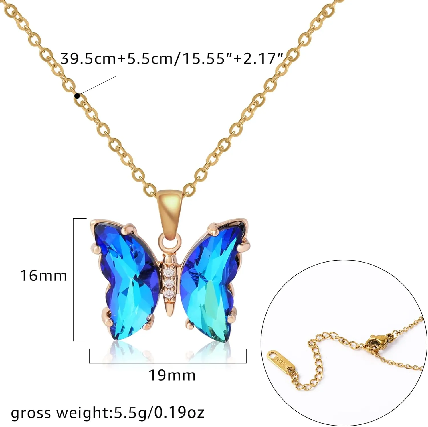 Butterfly Crystal Necklace and Butterfly Bolo Bracelet for Women: 18K Gold Stainless Steel Butterfies Birthston Pendant Choker Necklaces Aesthetic Valentines Day Gifts for Her