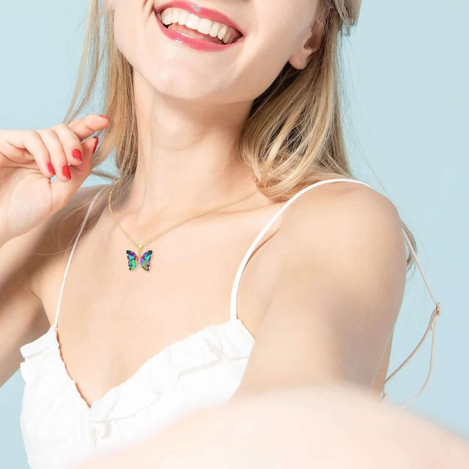 Butterfly Crystal Necklace and Butterfly Bolo Bracelet for Women: 18K Gold Stainless Steel Butterfies Birthston Pendant Choker Necklaces Aesthetic Valentines Day Gifts for Her