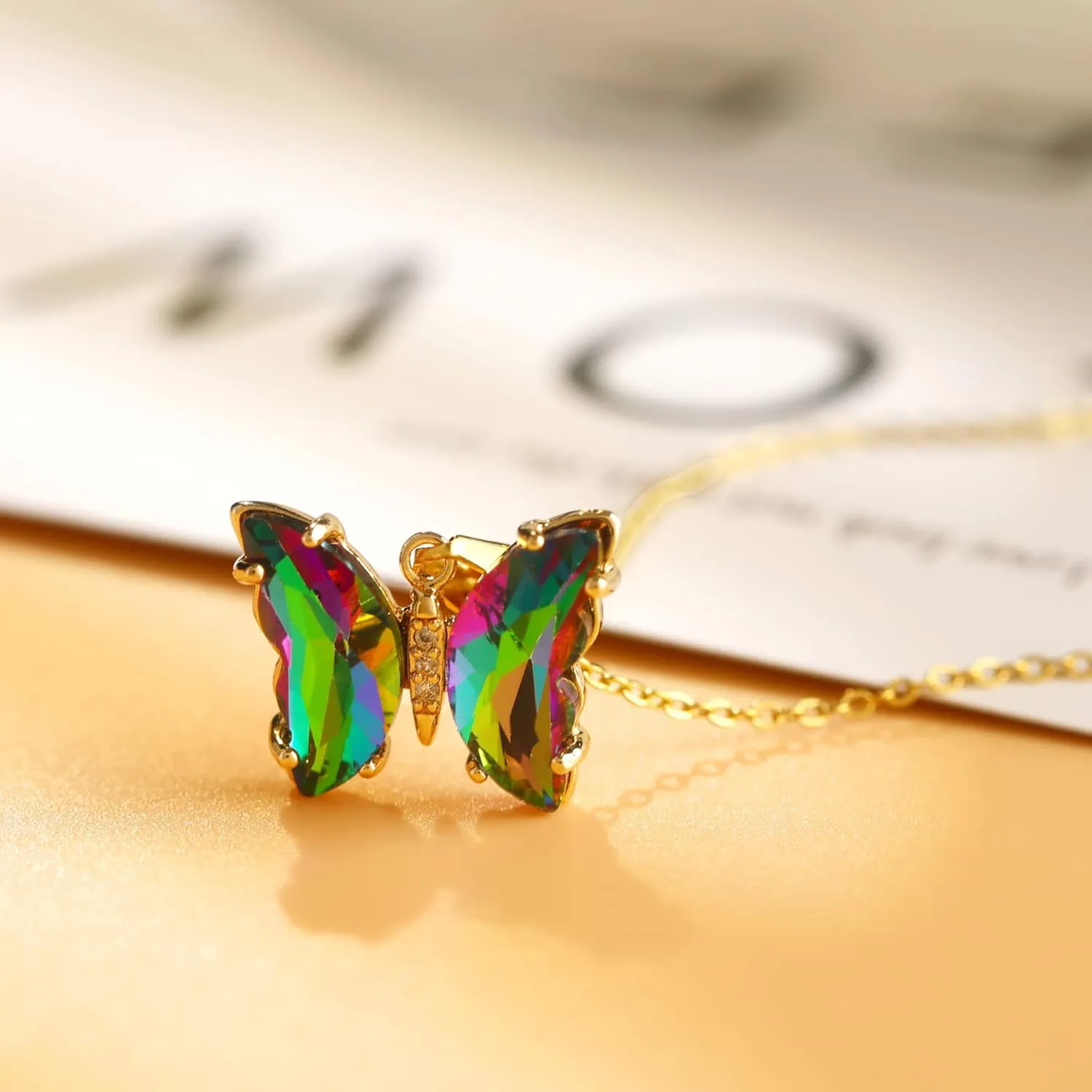 Butterfly Crystal Necklace and Butterfly Bolo Bracelet for Women: 18K Gold Stainless Steel Butterfies Birthston Pendant Choker Necklaces Aesthetic Valentines Day Gifts for Her