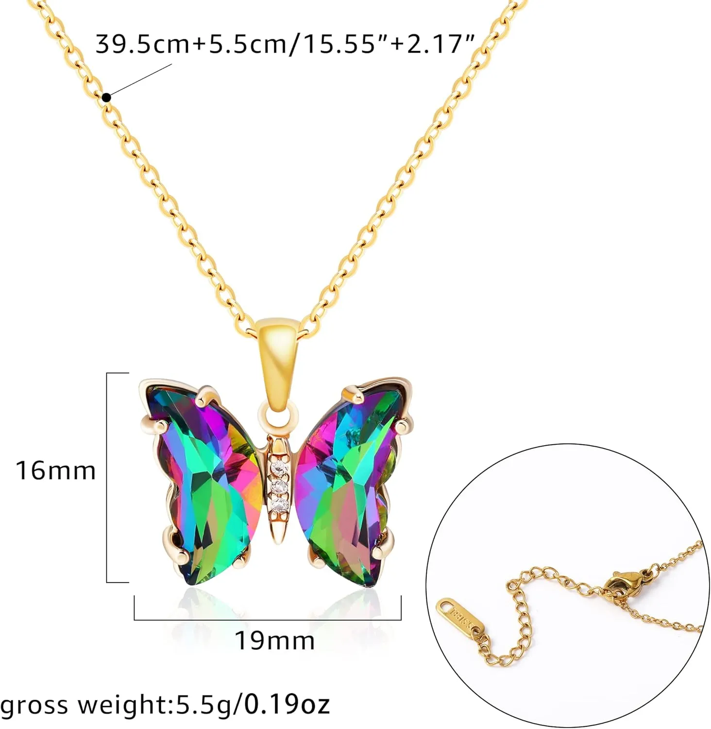 Butterfly Crystal Necklace and Butterfly Bolo Bracelet for Women: 18K Gold Stainless Steel Butterfies Birthston Pendant Choker Necklaces Aesthetic Valentines Day Gifts for Her