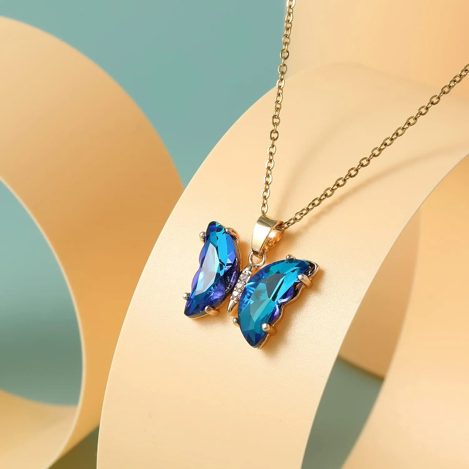 Butterfly Crystal Necklace and Butterfly Bolo Bracelet for Women: 18K Gold Stainless Steel Butterfies Birthston Pendant Choker Necklaces Aesthetic Valentines Day Gifts for Her