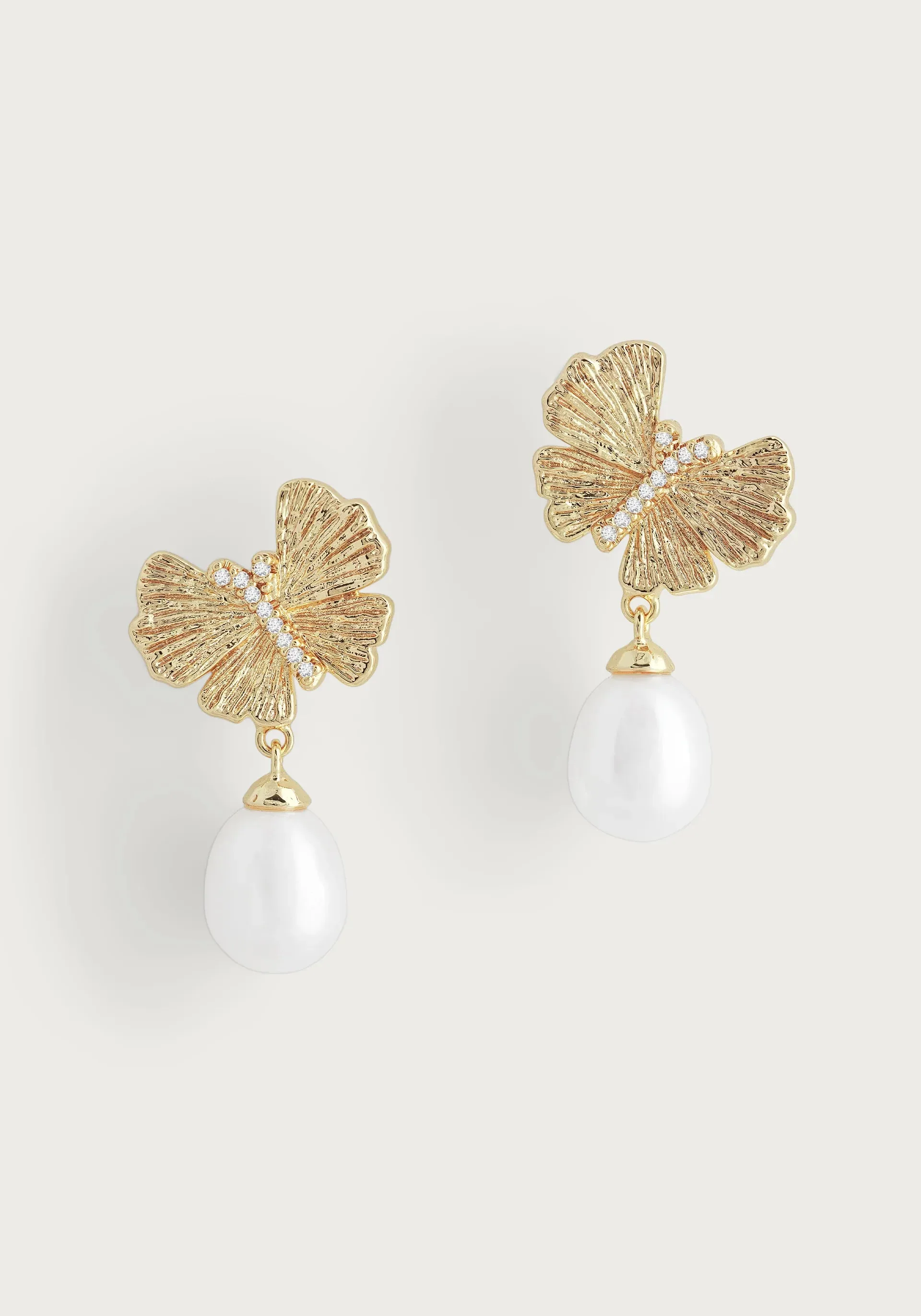 Butterfly W/ Rose Pearl Drop Earrings