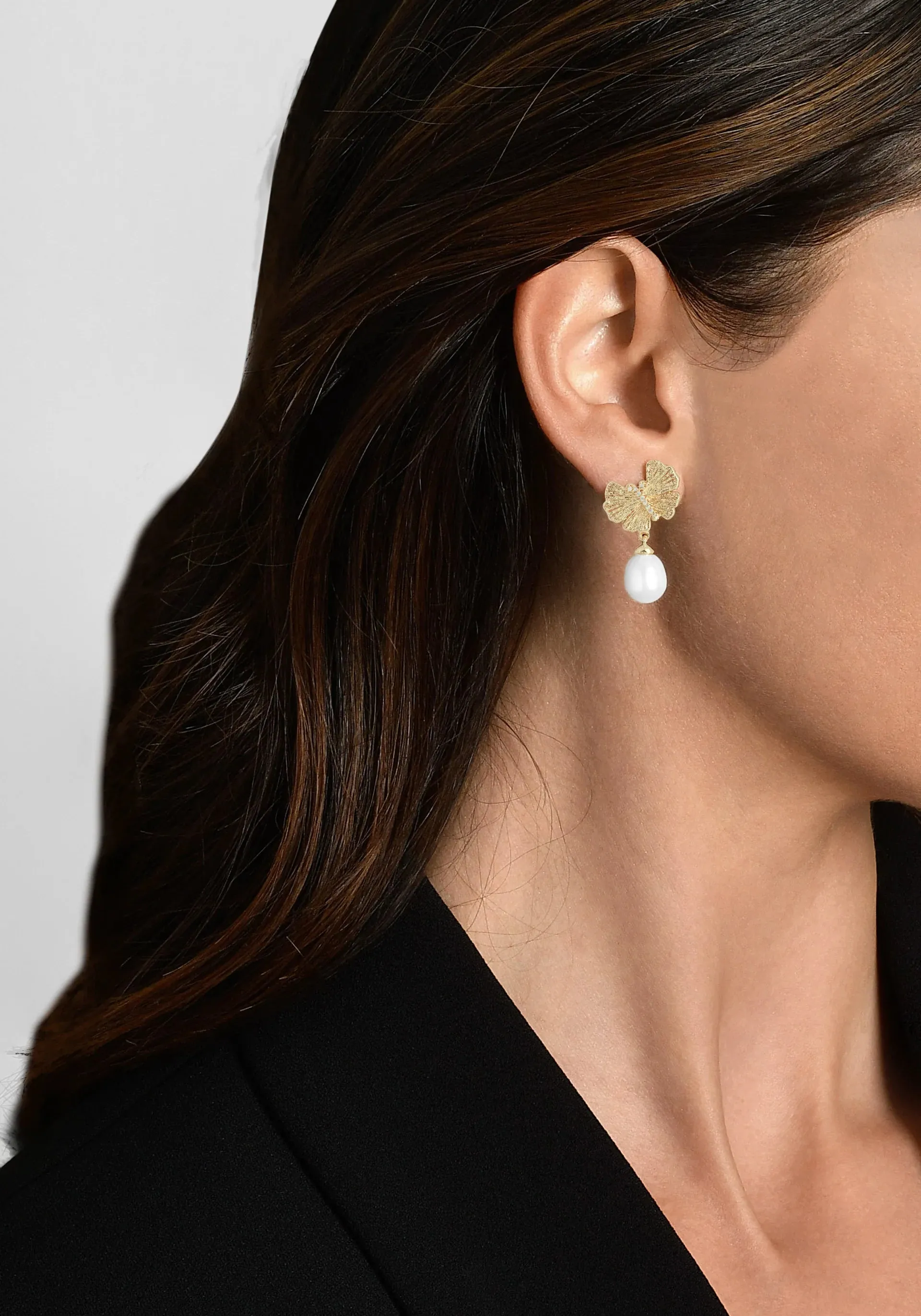 Butterfly W/ Rose Pearl Drop Earrings