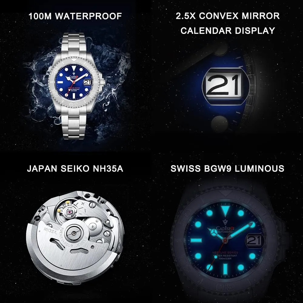 CADISEN Mens Automatic Watch Mechanical Casual Watches for Men Leather Band Waterproof Sapphire