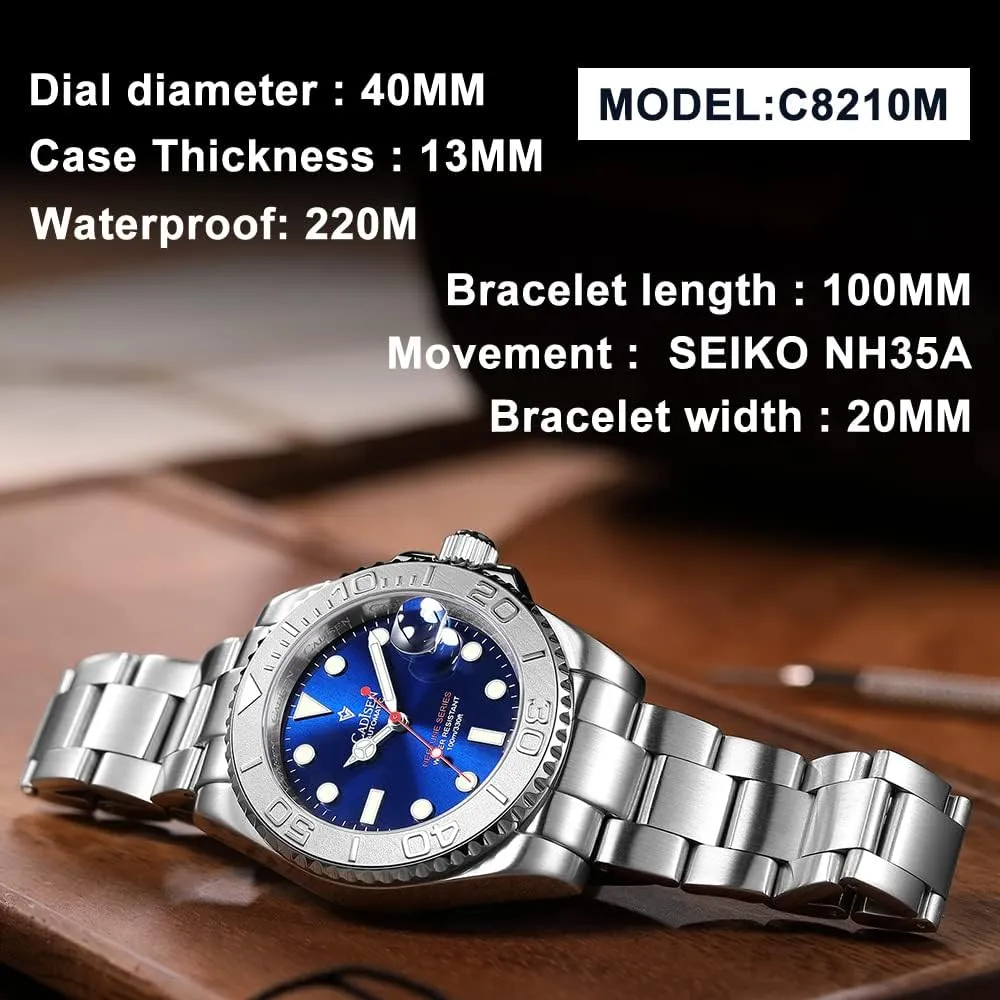 CADISEN Mens Automatic Watch Mechanical Casual Watches for Men Leather Band Waterproof Sapphire