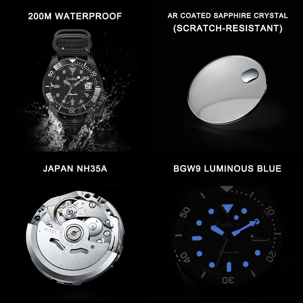 CADISEN Mens Automatic Watch NH35A Mechanical GMT Stainless Steel Band Waterproof Casual 40M Watches for Men