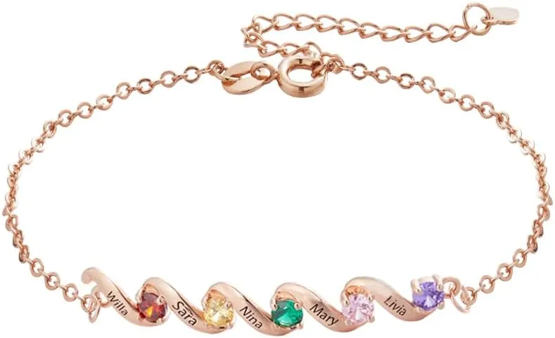 callie Personalized 1-6 Birthstones Bracelet for Women, Custom Name Bracelets for Mom Grandma Family Sister Friendship Matching With Birthstone Handmade Jewelry Gifts