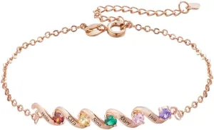 callie Personalized 1-6 Birthstones Bracelet for Women, Custom Name Bracelets for Mom Grandma Family Sister Friendship Matching With Birthstone Handmade Jewelry Gifts