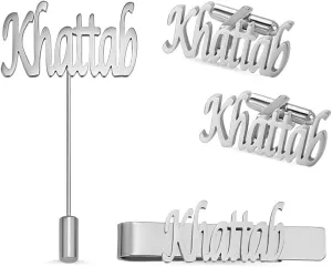 callie Personalized Cuff Links Set for Mens Groomsman Name, Custom Tie Bar Lapel Pin Cufflinks Wedding Business Gifts for Husband Groom
