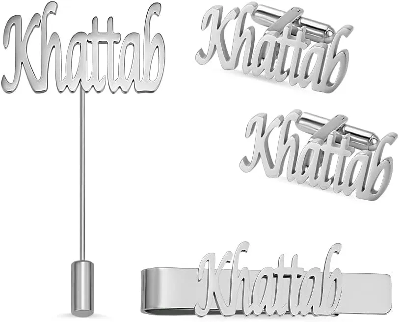 callie Personalized Cuff Links Set for Mens Groomsman Name, Custom Tie Bar Lapel Pin Cufflinks Wedding Business Gifts for Husband Groom