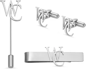 callie Personalized Cuff Links Set for Mens Groomsman with Initials Monogrammed Name, Custom Tie Bar Lapel Pin Cufflinks Wedding Business Gifts for Husband Groom