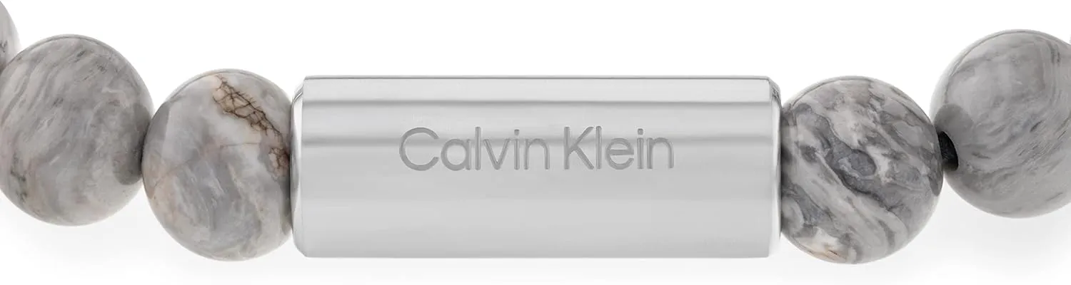 Calvin Klein Men's Stainless Steel Bead Bracelet: Casual Layering with Logo Barrel Bead