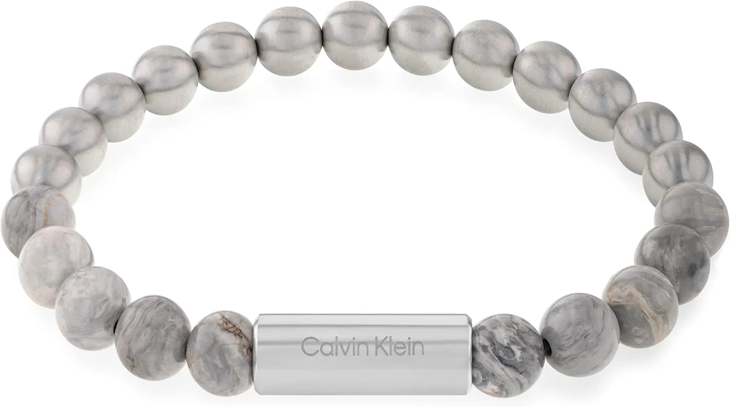 Calvin Klein Men's Stainless Steel Bead Bracelet: Casual Layering with Logo Barrel Bead