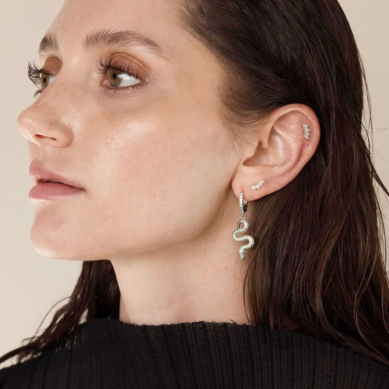 Cartilage Screw Back Earrings for Women, Flat Back Earrings Sterling Silver Hypoallergenic Earrings for Girls Conch Helix Piercing Jewelry Crawler Butterfly Flower Stud Earrings (Leaf, Silver)