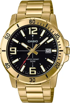 Casio MTP-VD01G-1BV Men's Enticer Gold Tone Stainless Steel Black Dial Casual Analog Sporty Watch