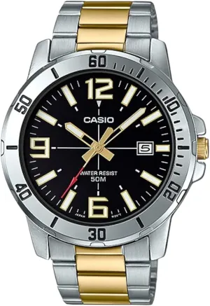 Caso MTP-VD01SG-1BV Men's Two Tone Stainless Steel Black Dial Casual Analog Sporty Watch