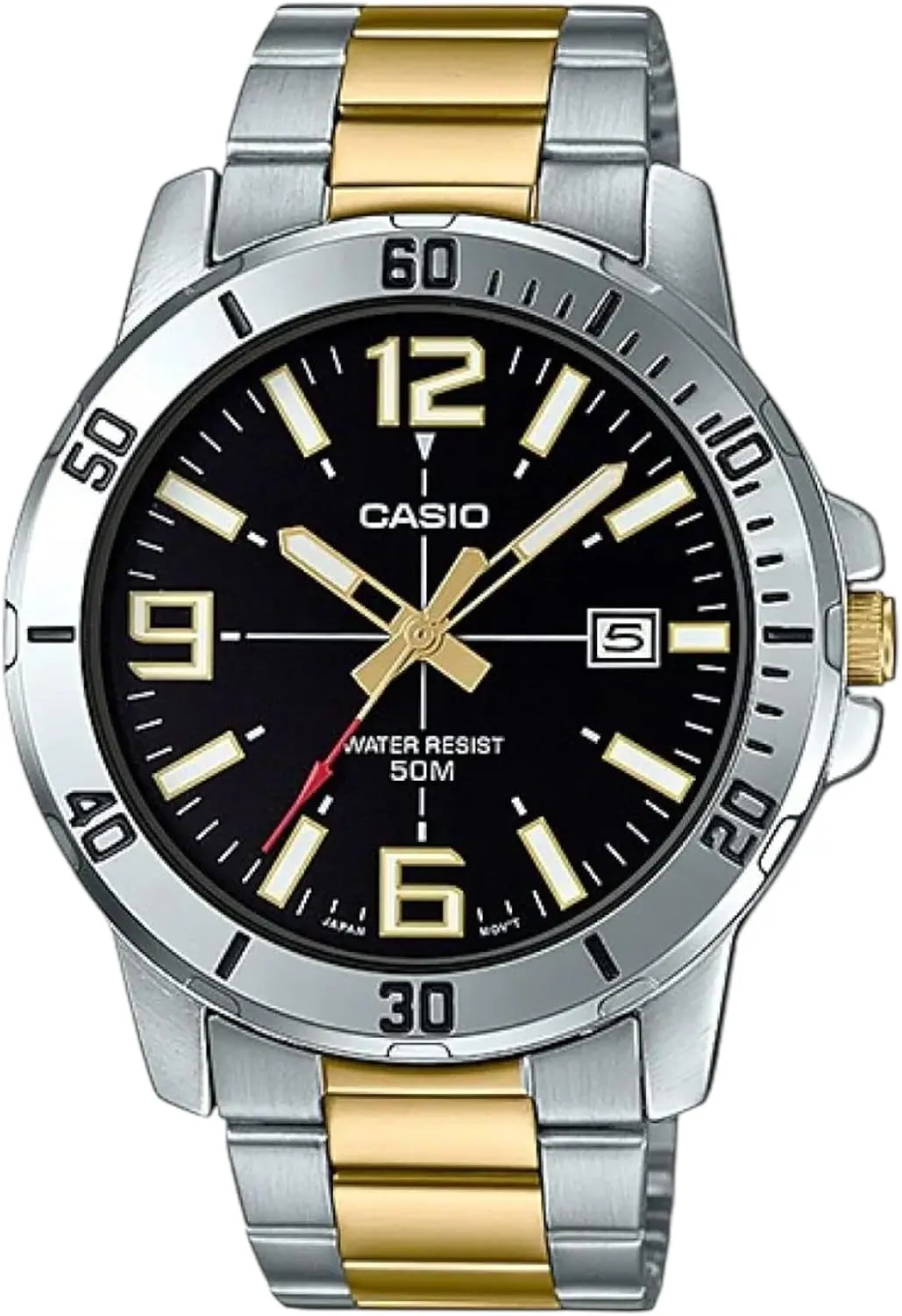Caso MTP-VD01SG-1BV Men's Two Tone Stainless Steel Black Dial Casual Analog Sporty Watch