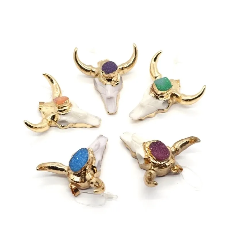 Casual Cow Head Shape Natural Stone Wholesale Jewelry Accessories