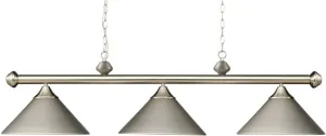 Casual Traditions 3 Light Billiard In Satin Nickel With Matching Metal Shades