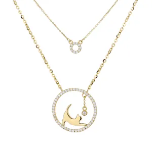 Cat Playing with Ball in a Circle Necklace, 2 Layers