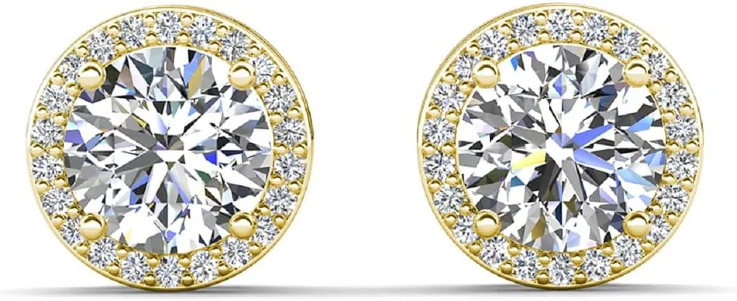 Cate & Chloe Ariel 18k White Gold Plated Halo Stud Earrings For Women | Sterling Silver Stud Earrings with Round Cut Crystals, Cubic Zirconia Earrings, Silver Earring Set, Fashion Earrings For Women