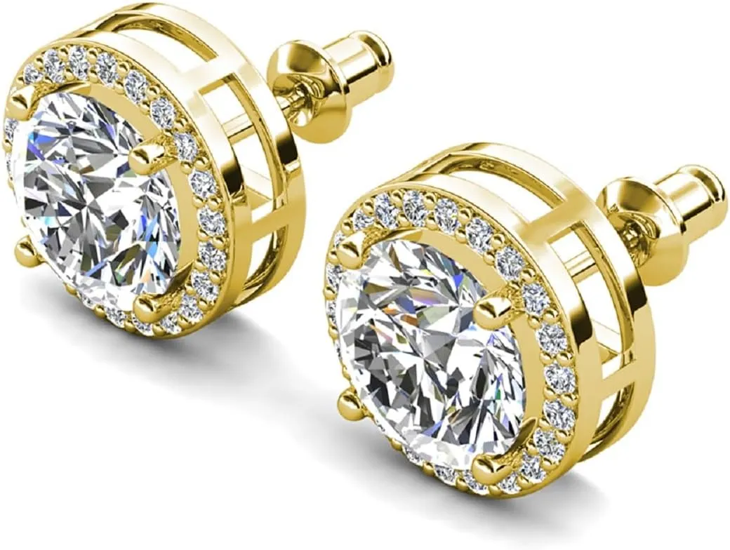 Cate & Chloe Ariel 18k White Gold Plated Halo Stud Earrings For Women | Sterling Silver Stud Earrings with Round Cut Crystals, Cubic Zirconia Earrings, Silver Earring Set, Fashion Earrings For Women