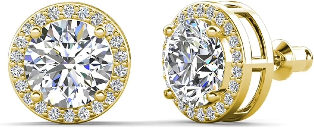 Cate & Chloe Ariel 18k White Gold Plated Halo Stud Earrings For Women | Sterling Silver Stud Earrings with Round Cut Crystals, Cubic Zirconia Earrings, Silver Earring Set, Fashion Earrings For Women