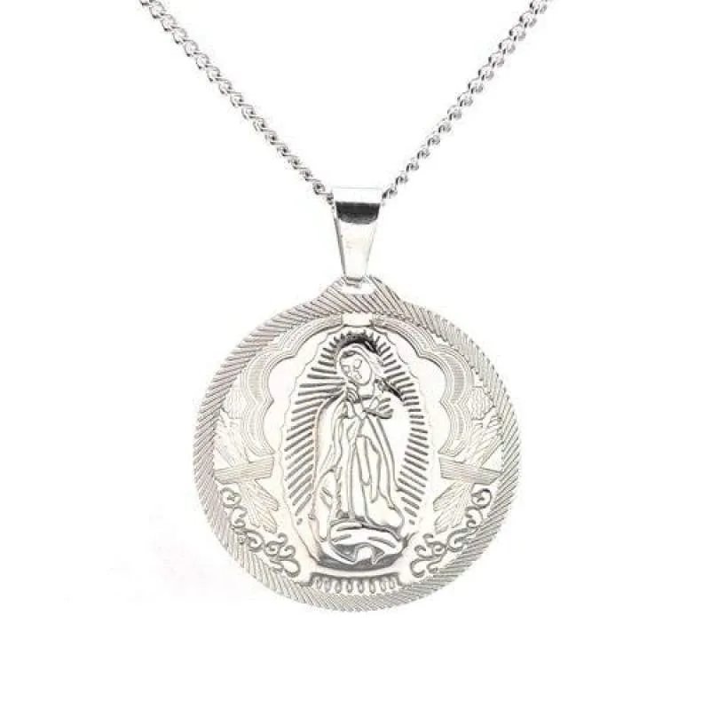 Catholic Gift Lady of Guadalupe Round Pendant Silver Gold Tone Medal Necklace Chain 24"