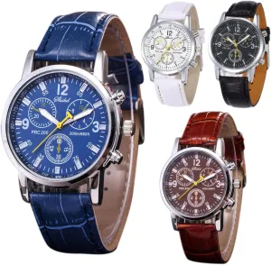 CdyBox Wholesale 4Pack Men Leather Watch Fashion Quartz Wrist Watch Casual Dress Watches