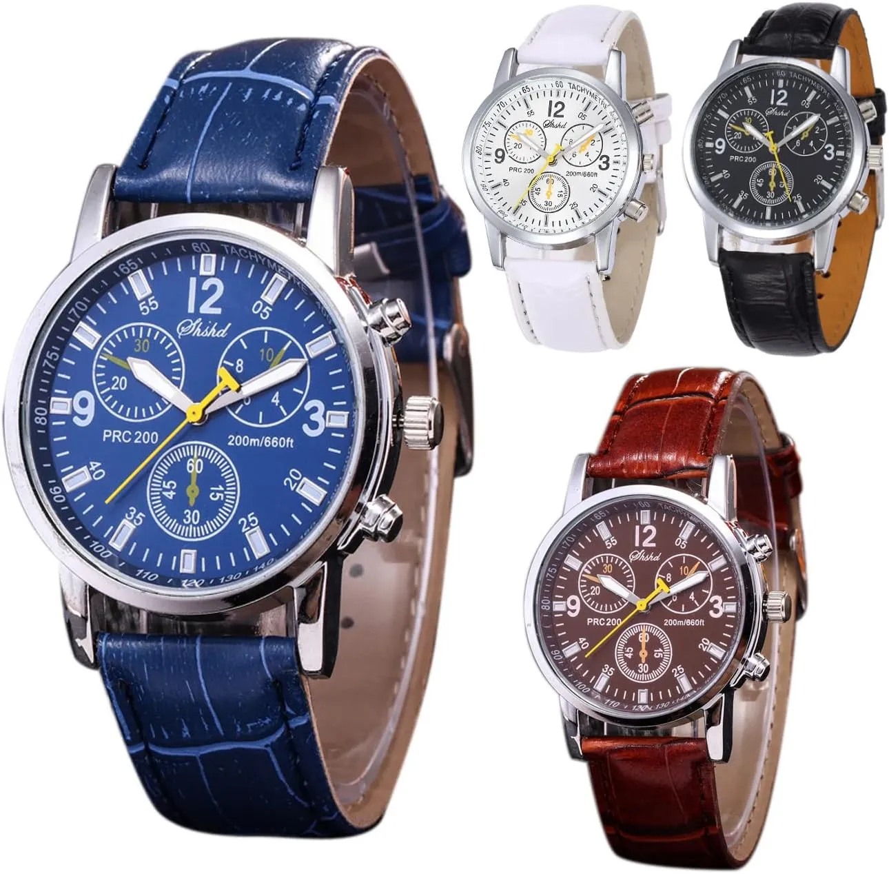 CdyBox Wholesale 4Pack Men Leather Watch Fashion Quartz Wrist Watch Casual Dress Watches