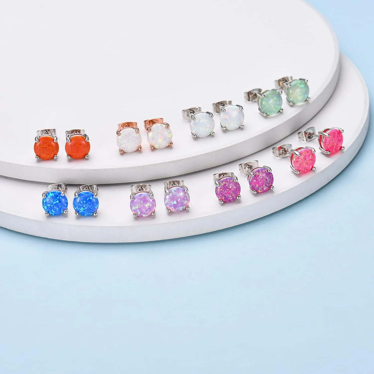 CERSLIMO Multi Colors fire Opal Stud Earrings Birthstone Earrings For Women 8mm