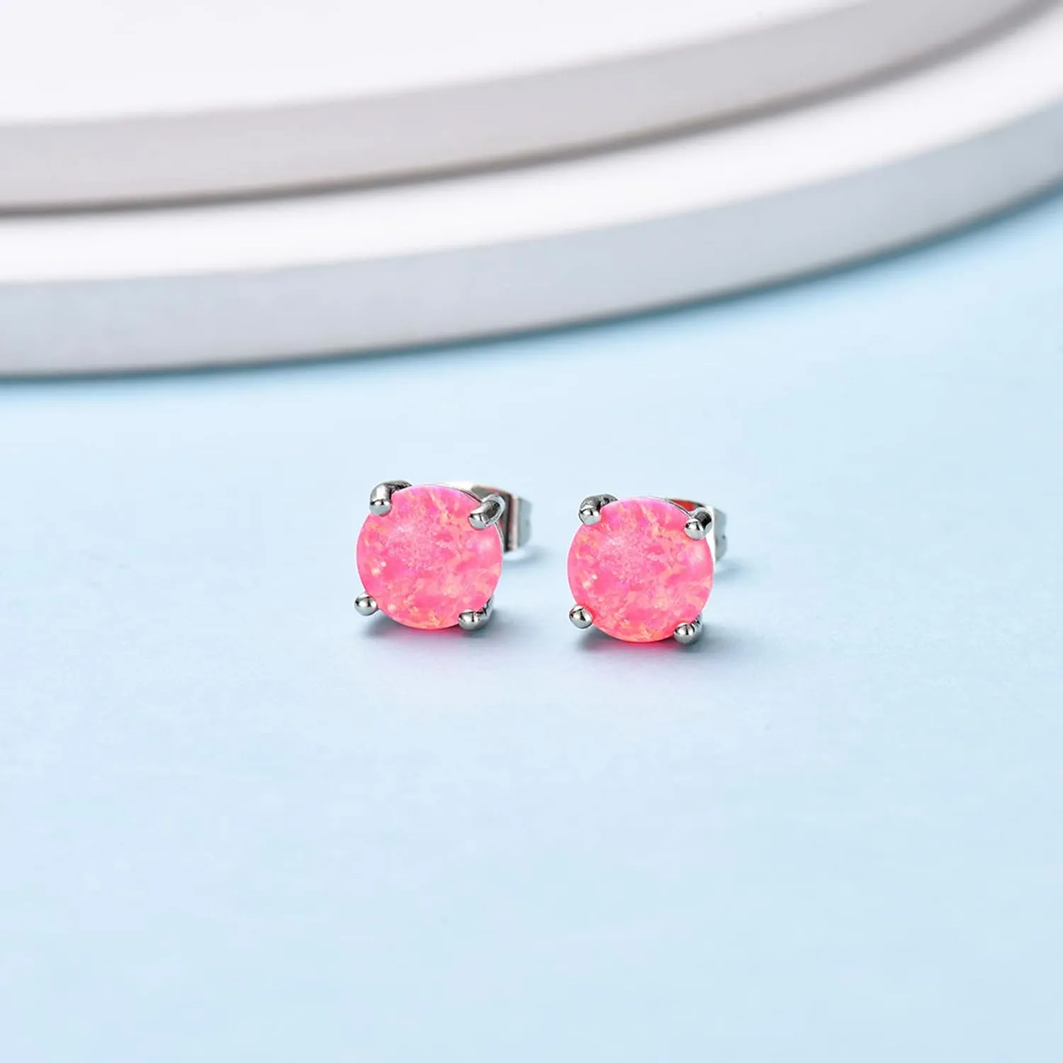 CERSLIMO Multi Colors fire Opal Stud Earrings Birthstone Earrings For Women 8mm