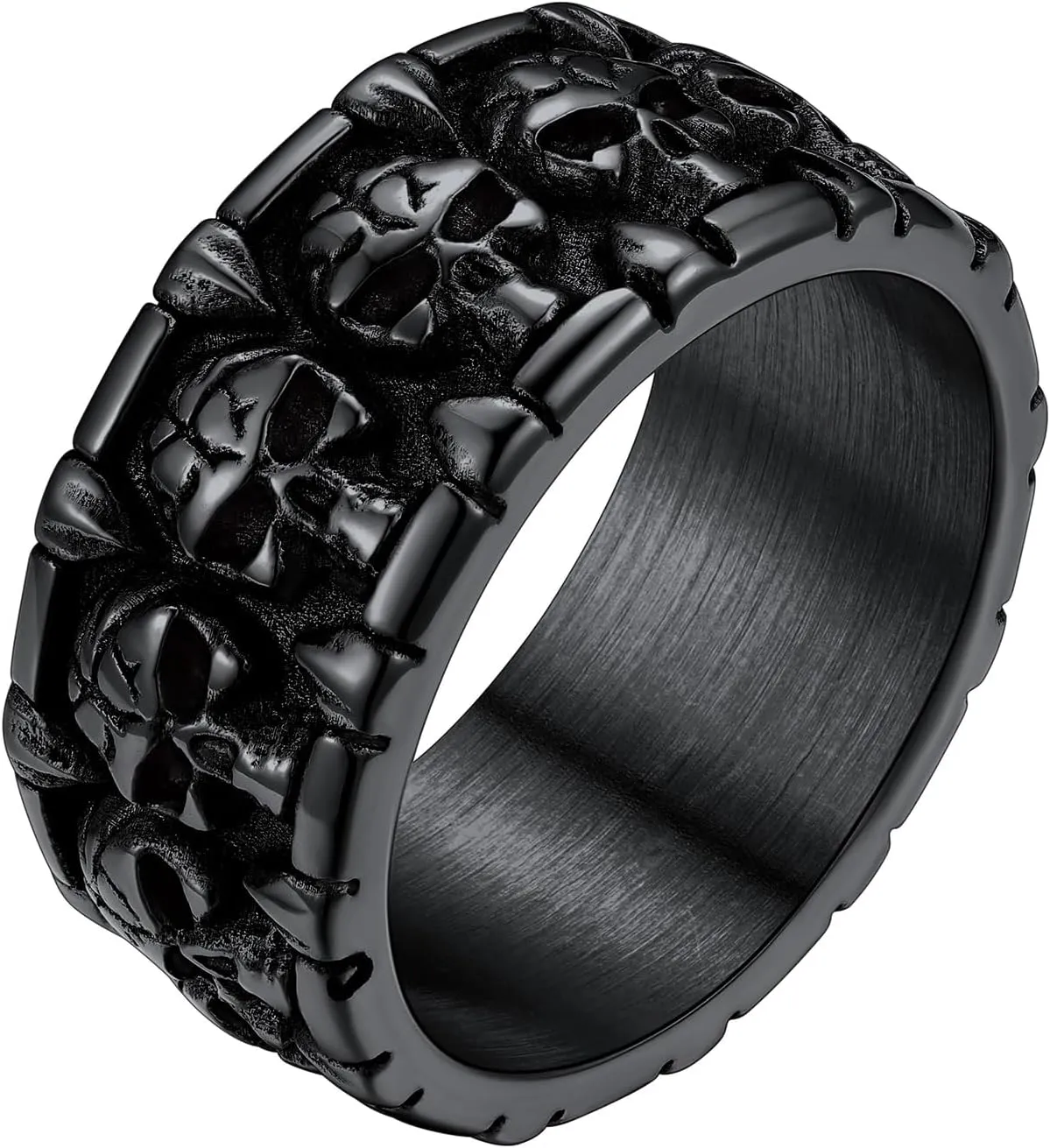 ChainsHouse Skull Rings for Men, Stainless Steel/Black Plated Gothic Rings, Skeleton Cocktail Party Biker Ring, Offer Custom Service, Size 7-14, Send Gift Box