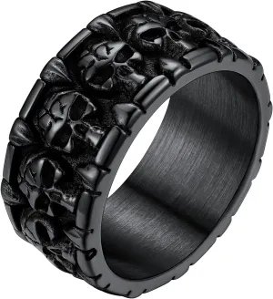 ChainsHouse Skull Rings for Men, Stainless Steel/Black Plated Gothic Rings, Skeleton Cocktail Party Biker Ring, Offer Custom Service, Size 7-14, Send Gift Box