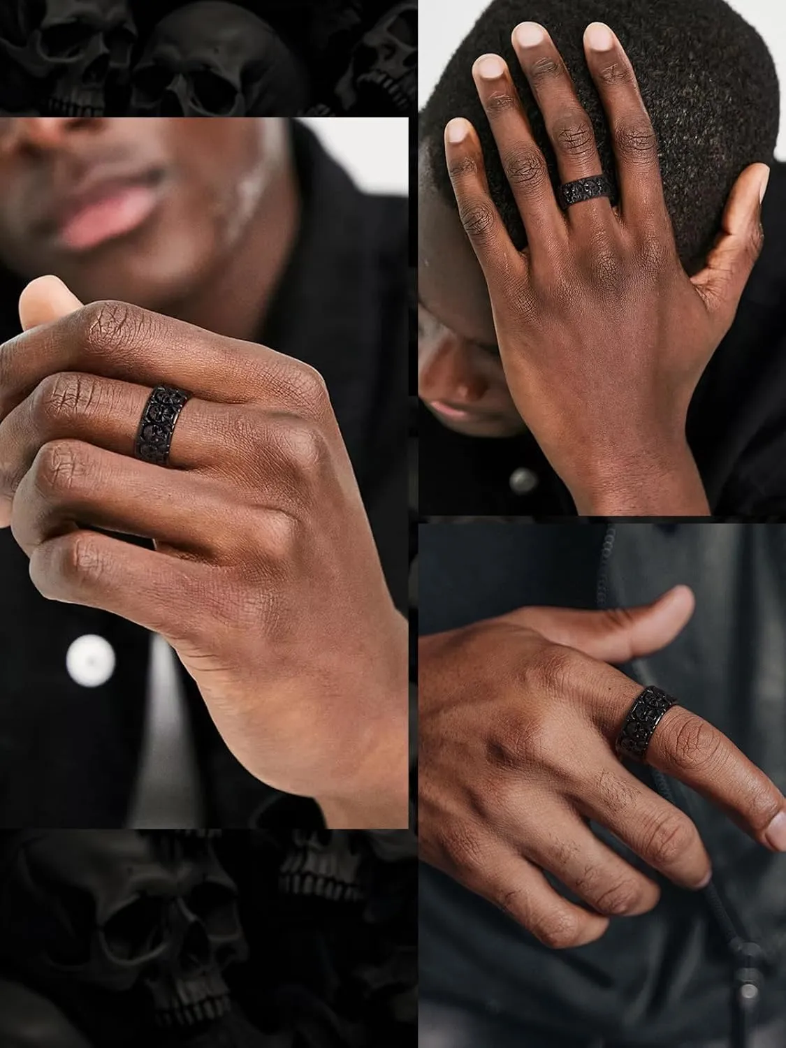 ChainsHouse Skull Rings for Men, Stainless Steel/Black Plated Gothic Rings, Skeleton Cocktail Party Biker Ring, Offer Custom Service, Size 7-14, Send Gift Box