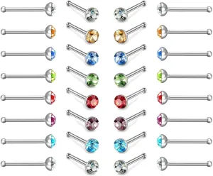 Charisma 40pcs Small Nose Studs Stainless Steel CZ Nose Piercing Jewelry Tiny Bone Studs for Women Men Hypoallergenic (1.5mm,Multi-Color CZ,22G)