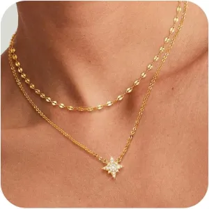 CHESKY 14K Gold Plated Star Diamond Necklaces for Women: Trendy, Dainty Layered Gold Lip Choker Necklace, Non Tarnish Fashion Everyday Jewelry Gifts for Women
