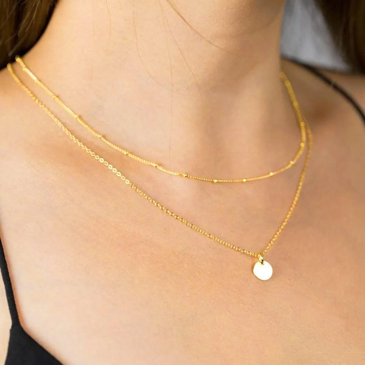 CHESKY Dainty Gold Necklace for Women, Trendy 14k Gold Plated/Sterling Silver Satellite Choker Necklace Thin Beaded Layered Choker Necklaces Discs Paperclip Chain Necklaces Womens Simple Jewelry Gift