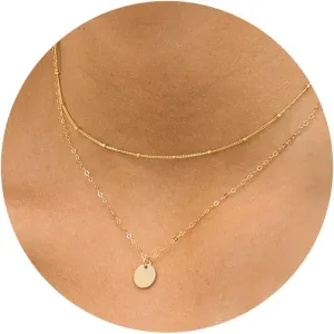 CHESKY Dainty Gold Necklace for Women, Trendy 14k Gold Plated/Sterling Silver Satellite Choker Necklace Thin Beaded Layered Choker Necklaces Discs Paperclip Chain Necklaces Womens Simple Jewelry Gift