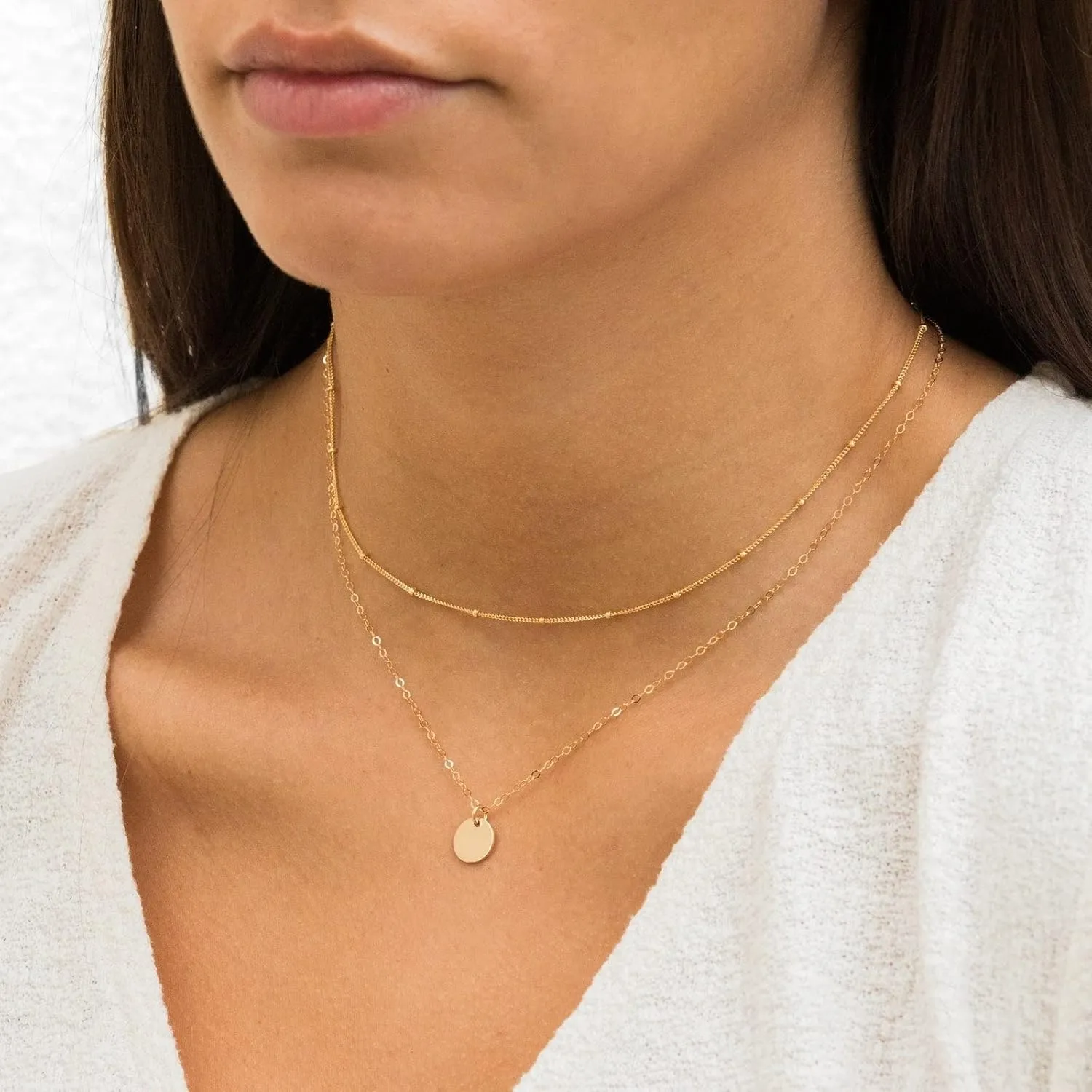 CHESKY Dainty Gold Necklace for Women, Trendy 14k Gold Plated/Sterling Silver Satellite Choker Necklace Thin Beaded Layered Choker Necklaces Discs Paperclip Chain Necklaces Womens Simple Jewelry Gift