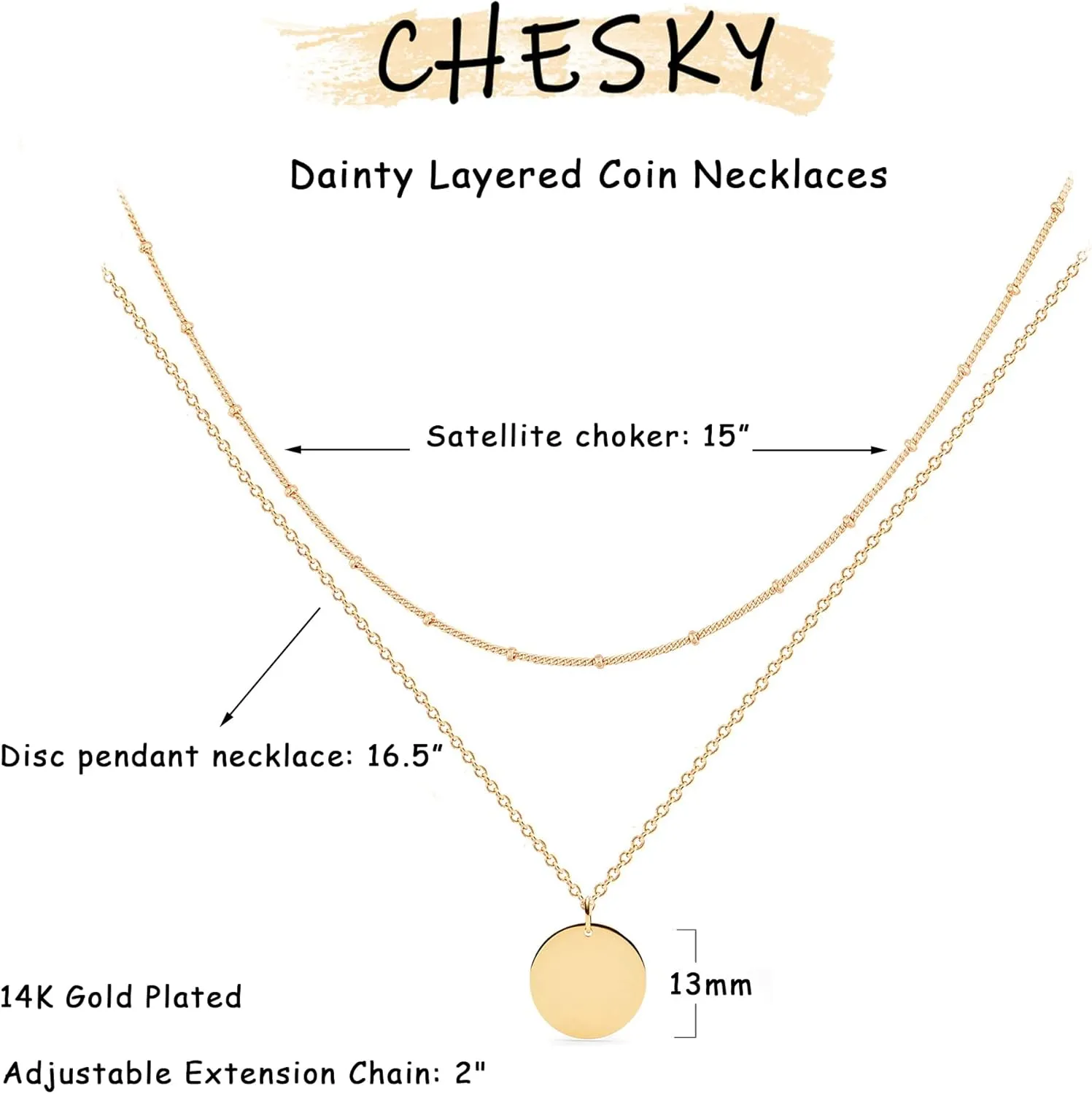 CHESKY Dainty Gold Necklace for Women, Trendy 14k Gold Plated/Sterling Silver Satellite Choker Necklace Thin Beaded Layered Choker Necklaces Discs Paperclip Chain Necklaces Womens Simple Jewelry Gift