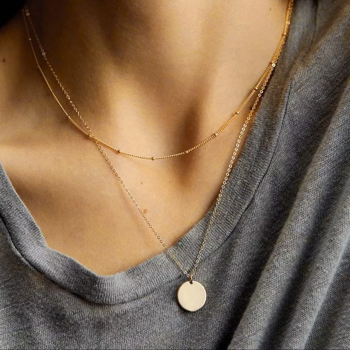 CHESKY Dainty Gold Necklace for Women, Trendy 14k Gold Plated/Sterling Silver Satellite Choker Necklace Thin Beaded Layered Choker Necklaces Discs Paperclip Chain Necklaces Womens Simple Jewelry Gift