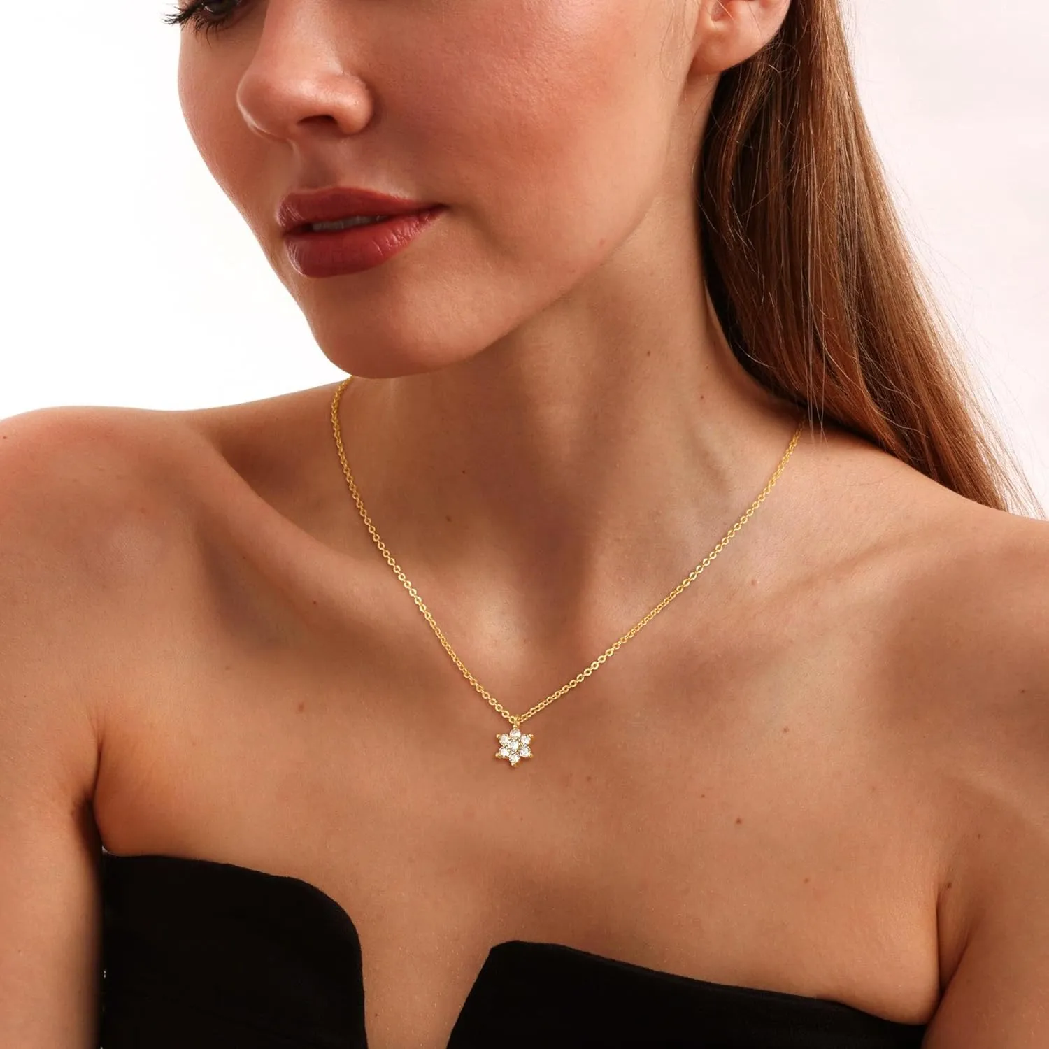 CHESKY Gold Diamond Pendant Necklace for Women, Dainty 14K Gold Plated CZ Pendant Necklace Trendy Cubic Zirconia Choker Necklaces for Women Simple Gold Everyday Jewelry Gifts