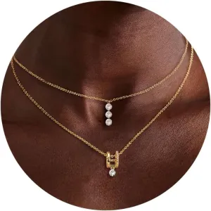 CHESKY Gold Diamond Pendant Necklace for Women, Dainty 14K Gold Plated CZ Pendant Necklace Trendy Cubic Zirconia Choker Necklaces for Women Simple Gold Everyday Jewelry Gifts