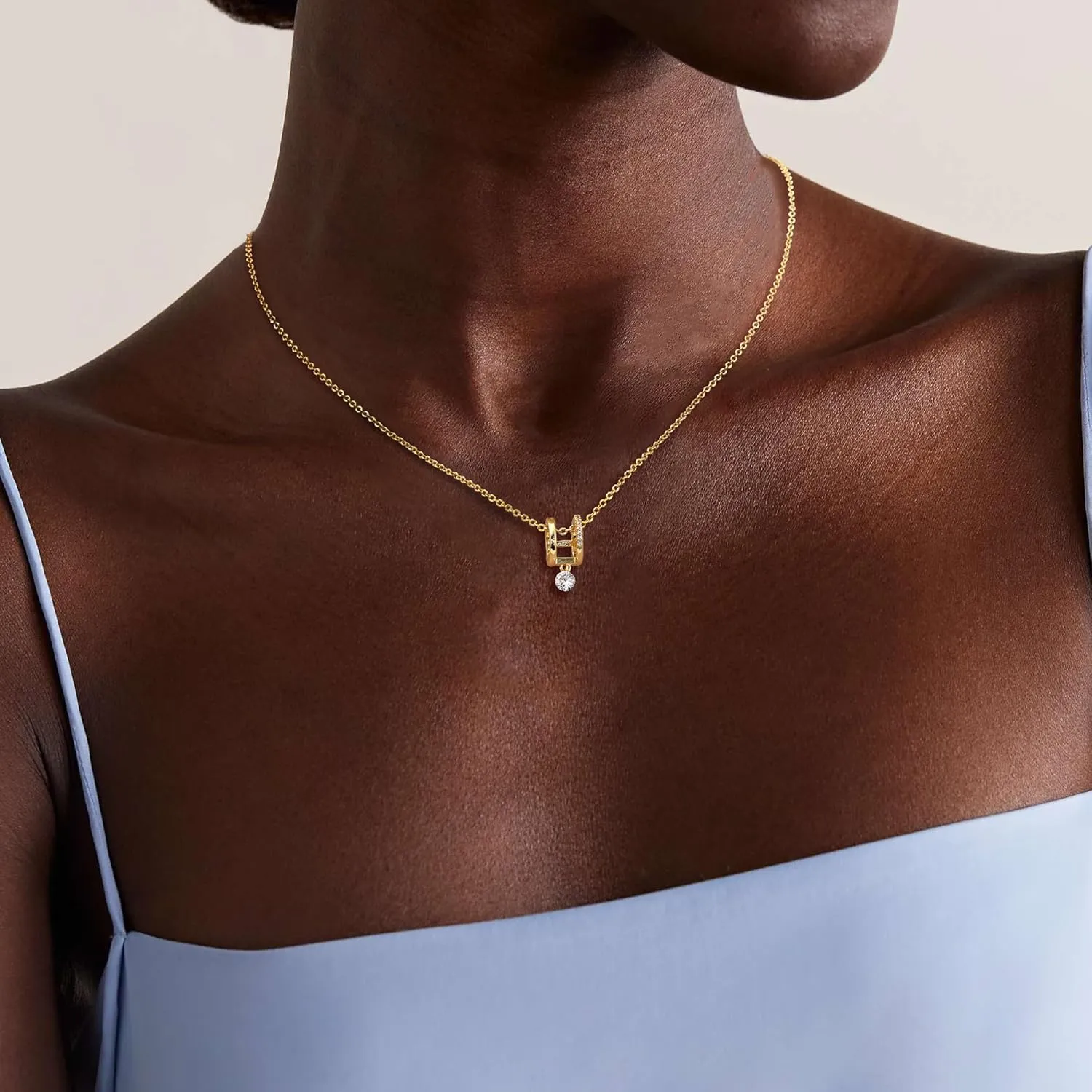 CHESKY Gold Diamond Pendant Necklace for Women, Dainty 14K Gold Plated CZ Pendant Necklace Trendy Cubic Zirconia Choker Necklaces for Women Simple Gold Everyday Jewelry Gifts