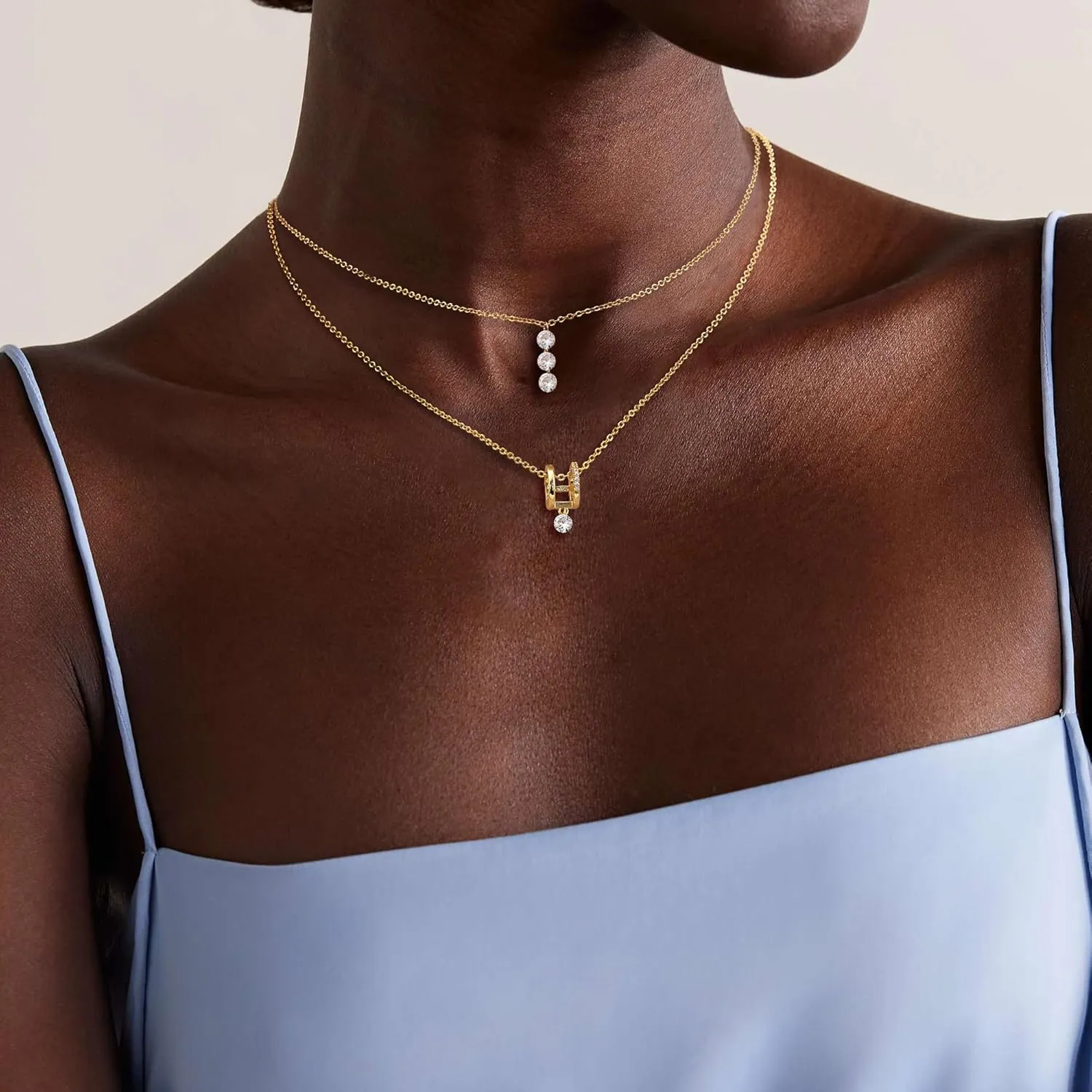 CHESKY Gold Diamond Pendant Necklace for Women, Dainty 14K Gold Plated CZ Pendant Necklace Trendy Cubic Zirconia Choker Necklaces for Women Simple Gold Everyday Jewelry Gifts