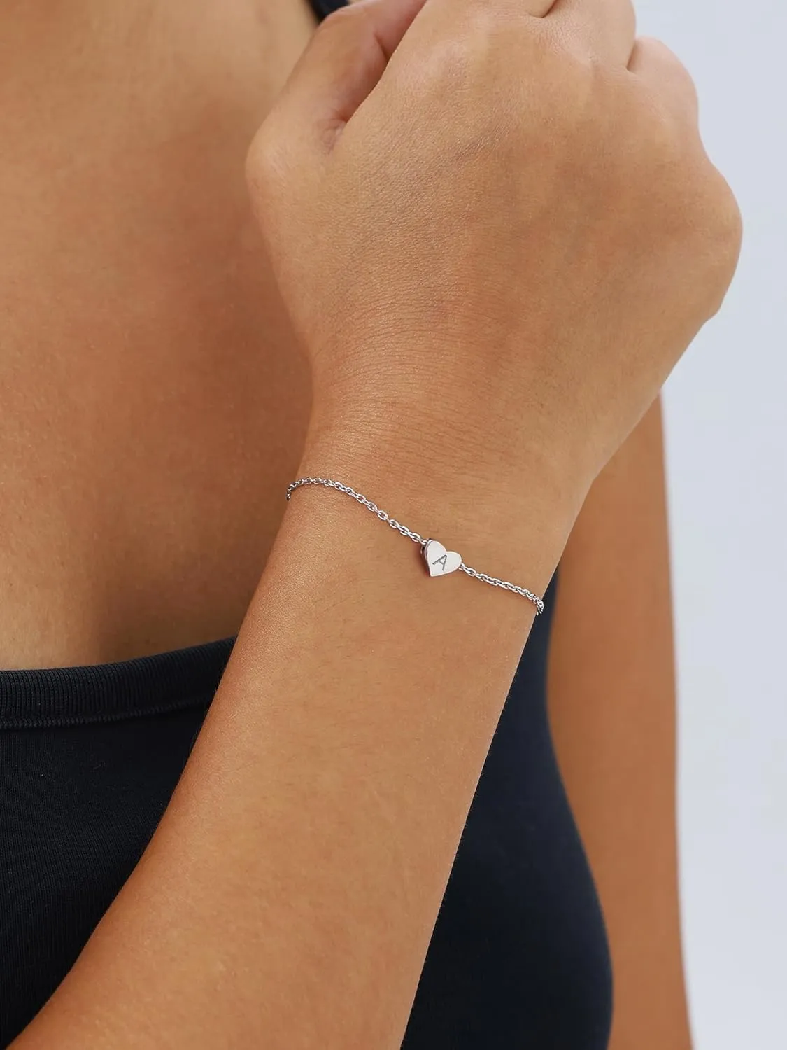 ChicSilver Personalized Heart Initial Bracelet, 925 Sterling Silver Letter Bracelet Fashion Dainty Heart Charm Bracelet for Women(with Gift Box)
