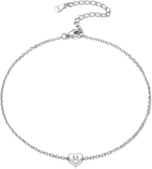 ChicSilver Personalized Heart Initial Bracelet, 925 Sterling Silver Letter Bracelet Fashion Dainty Heart Charm Bracelet for Women(with Gift Box)